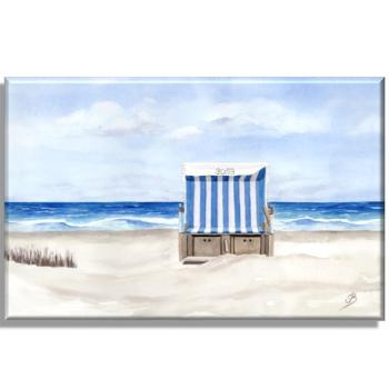 Leinwand 30 x 20 cm Keilrahmen Canvas-Leinen Aquarell Maritim Kunst Druck Kunstdruck Strandkorb Dänemark Nordsee Ostsee Dünen Meer Strand Möwe Sylt